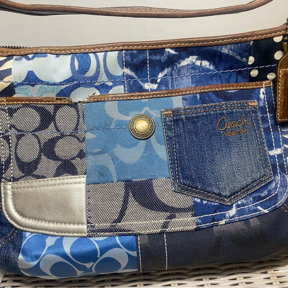 Coach Patchwork Blue Multi Canvas & Leather Hobo Tote - Picture 8 of 8